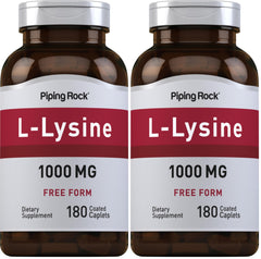 Piping Rock L-Lysine 1000mg bottle with easy-to-swallow caplets