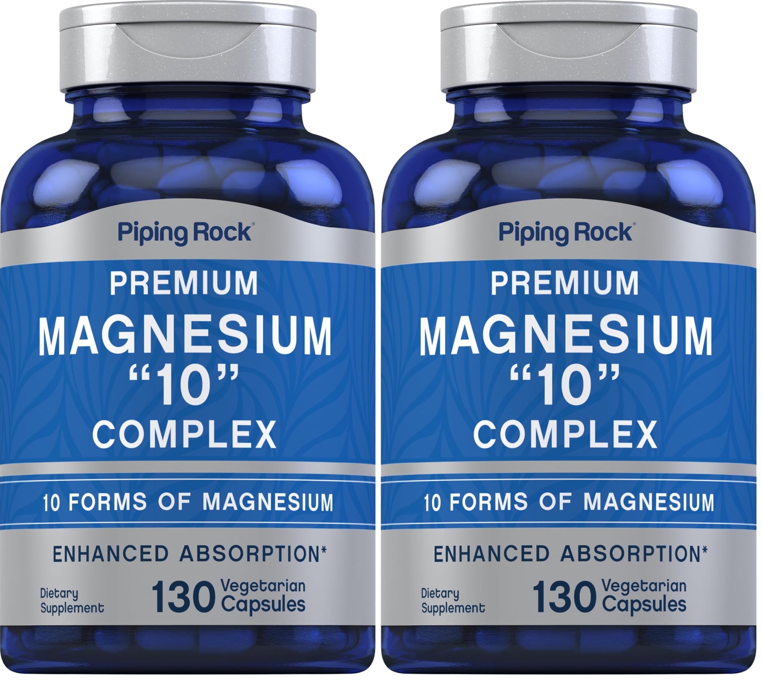 Piping Rock Magnesium 10-in-One Complex bottle with convenient capsules for daily wellness