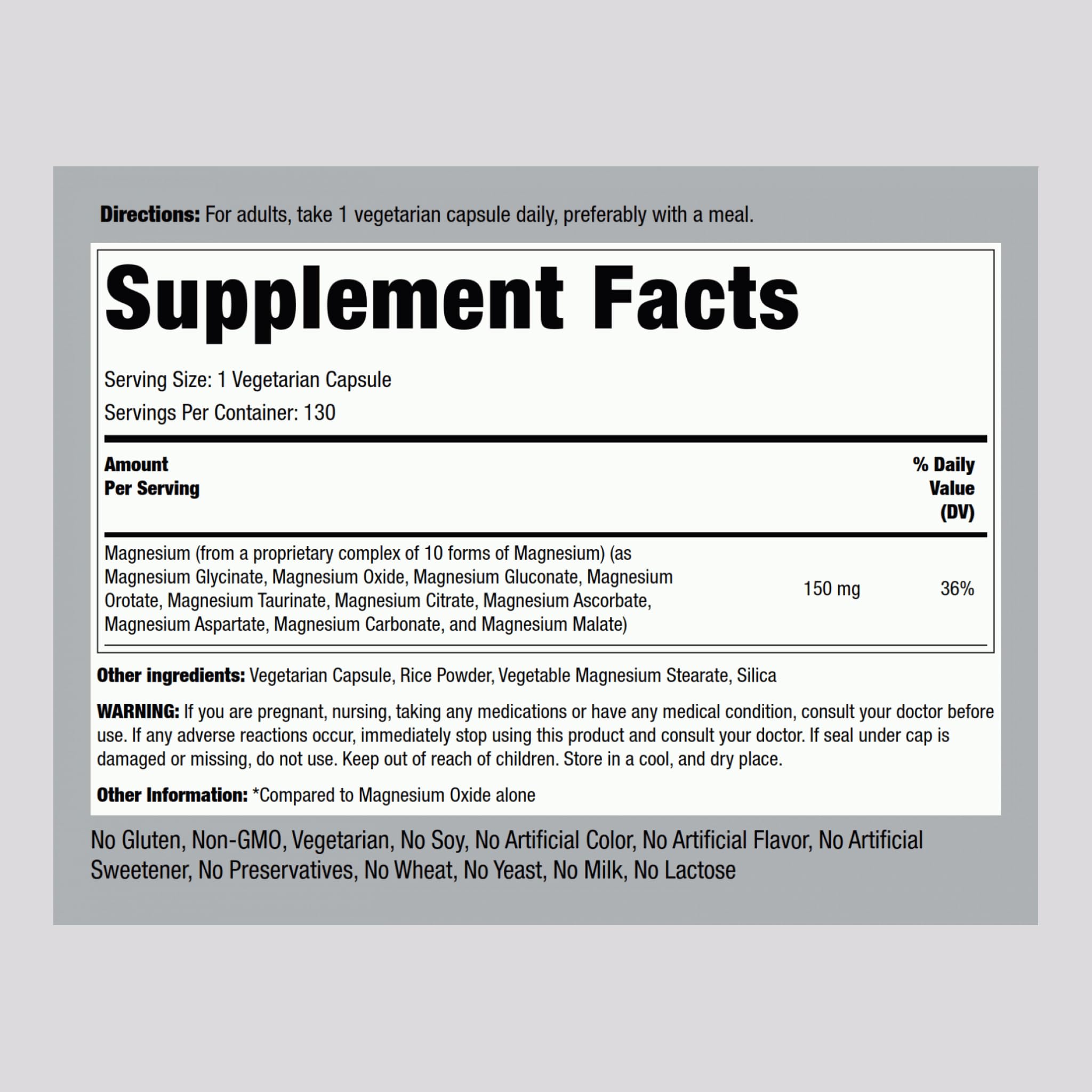 Piping Rock Magnesium 10-in-One Complex capsules close-up for easy daily intake