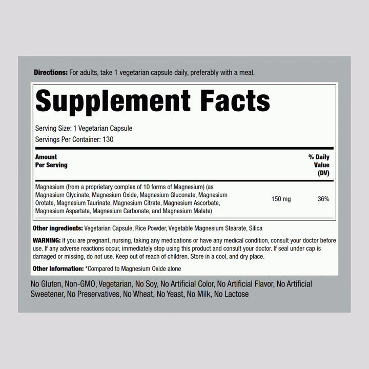 Piping Rock Magnesium 10-in-One Complex capsules close-up for easy daily intake