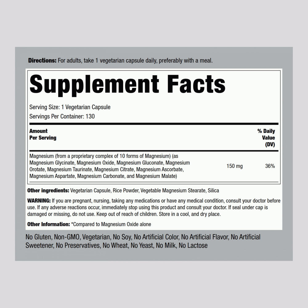 Piping Rock Magnesium 10-in-One Complex capsules close-up for easy daily intake