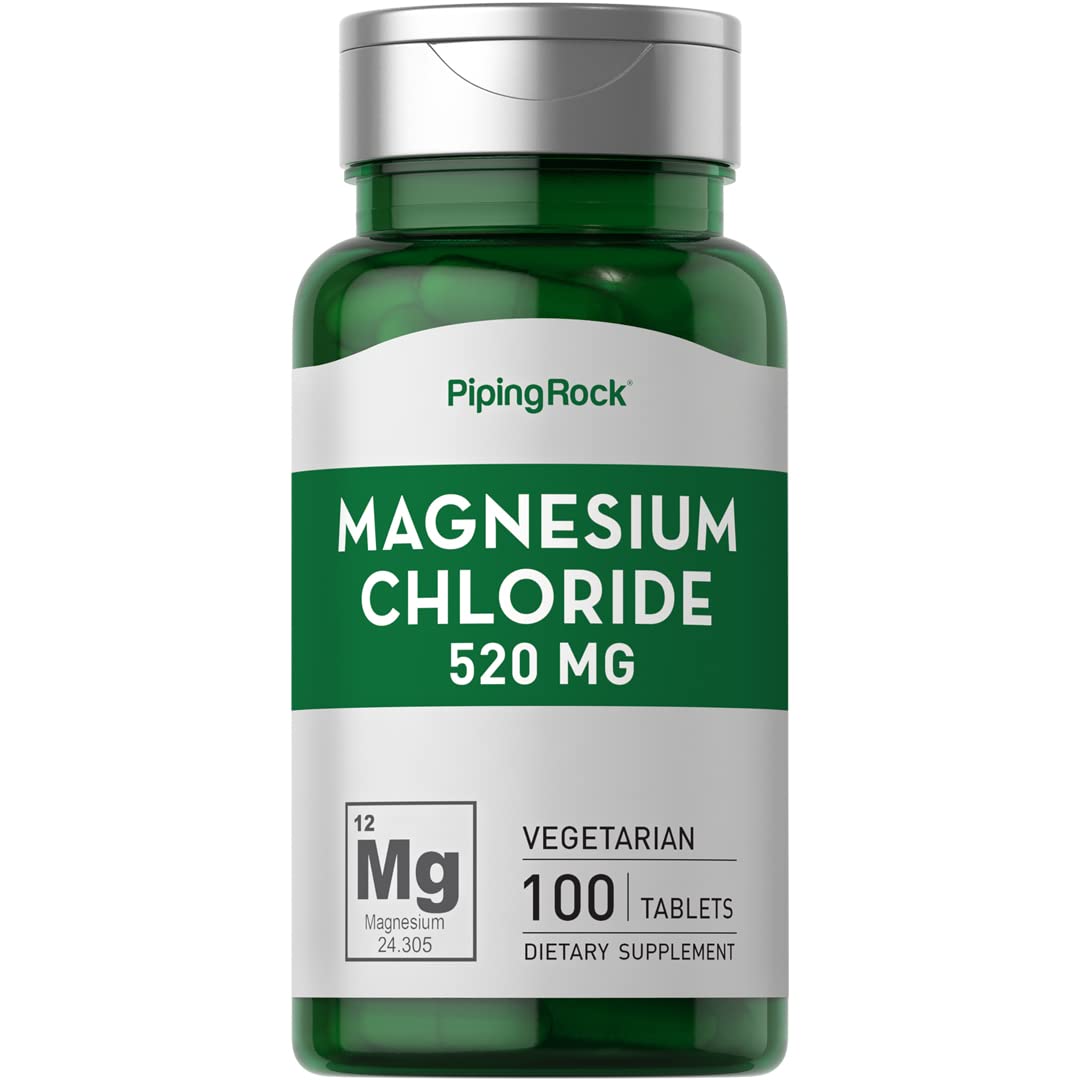 Piping Rock Magnesium Chloride 520 mg tablets in a bottle for easy daily use.