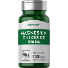 Piping Rock Magnesium Chloride 520 mg tablets in a bottle for easy daily use.