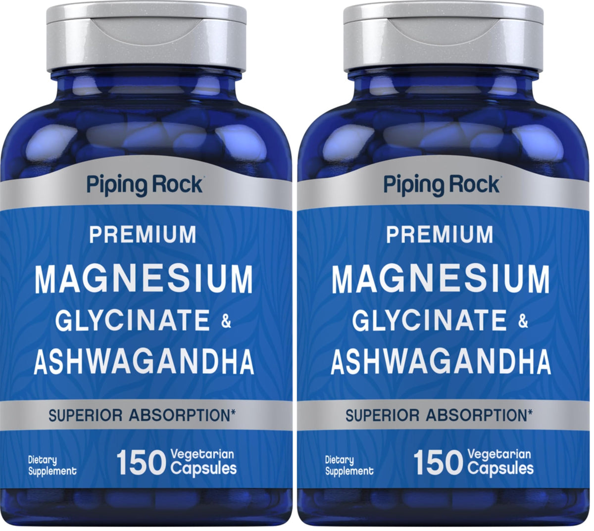 Piping Rock Magnesium Glycinate and Ashwagandha bottle supports daily calm and muscle comfort