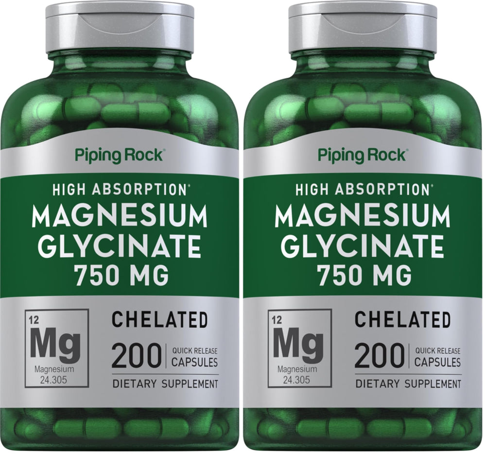 Piping Rock magnesium glycinate capsules bottle for high-absorption daily support.