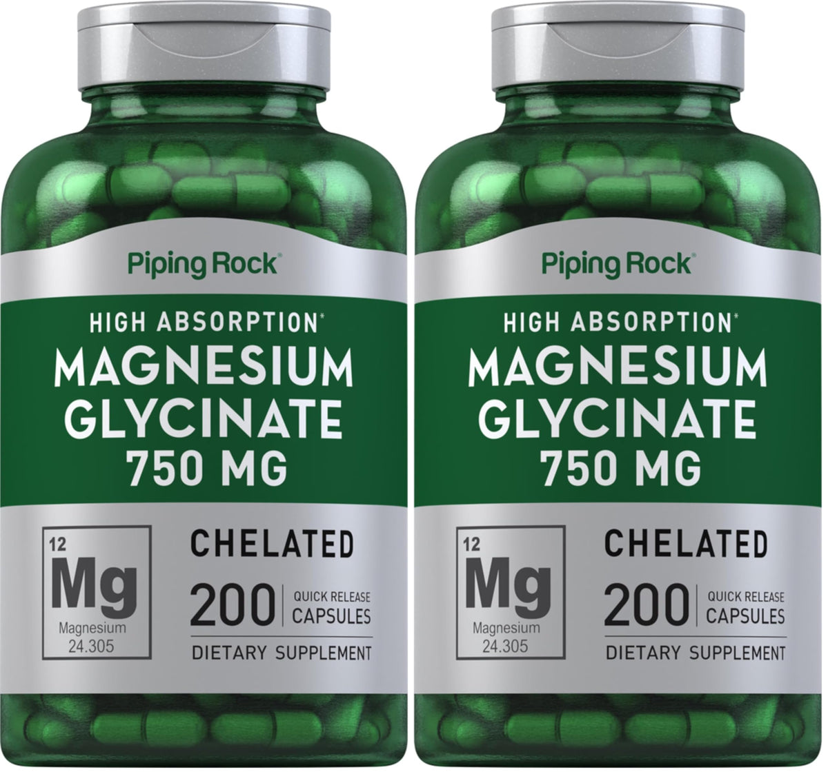 Piping Rock magnesium glycinate capsules bottle for high-absorption daily support.