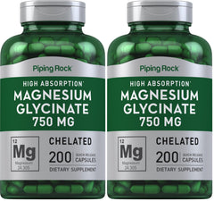 Piping Rock magnesium glycinate capsules bottle for high-absorption daily support.
