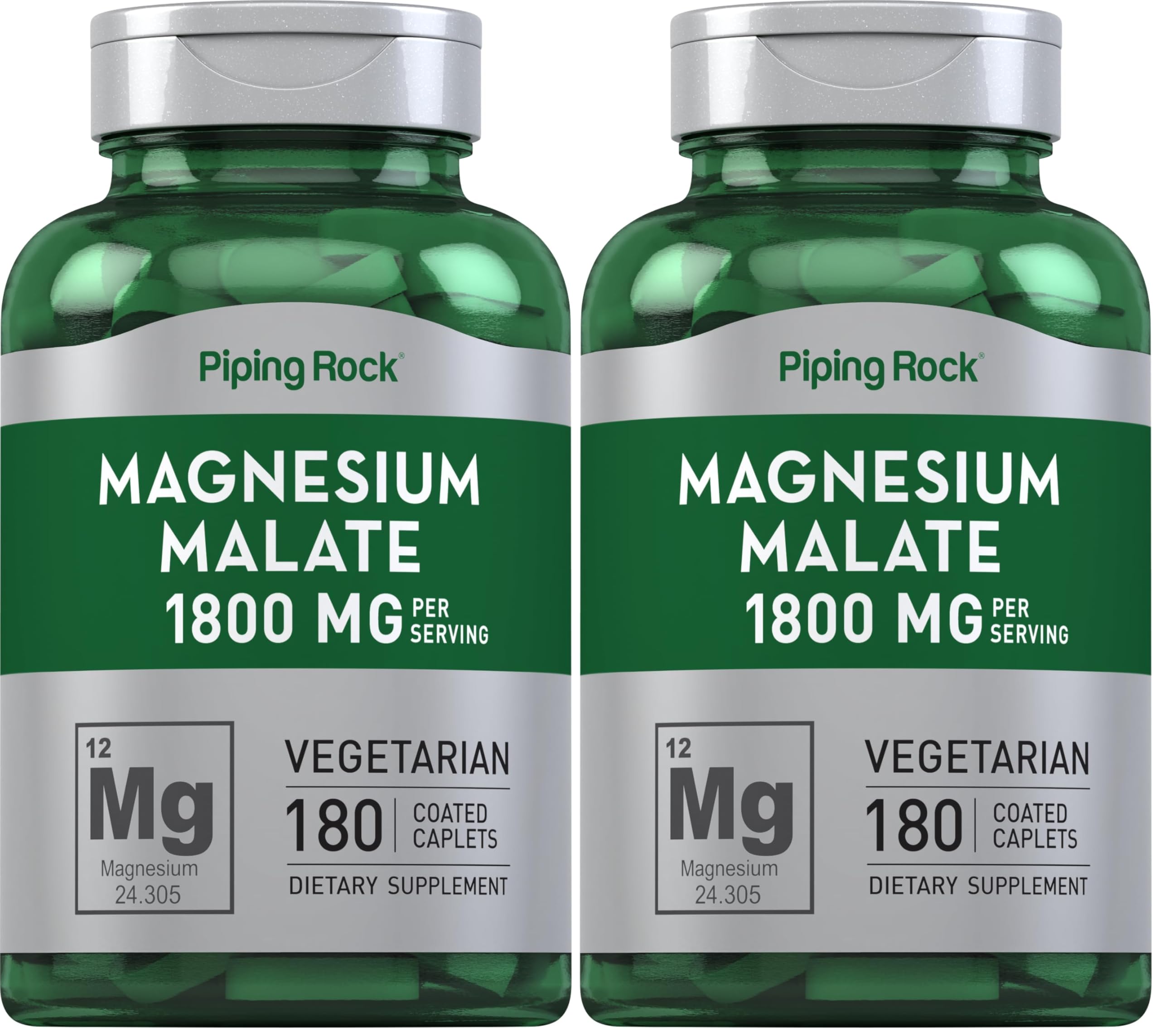 Piping Rock Magnesium Malate bottle pour reveals 1800 mg per serving