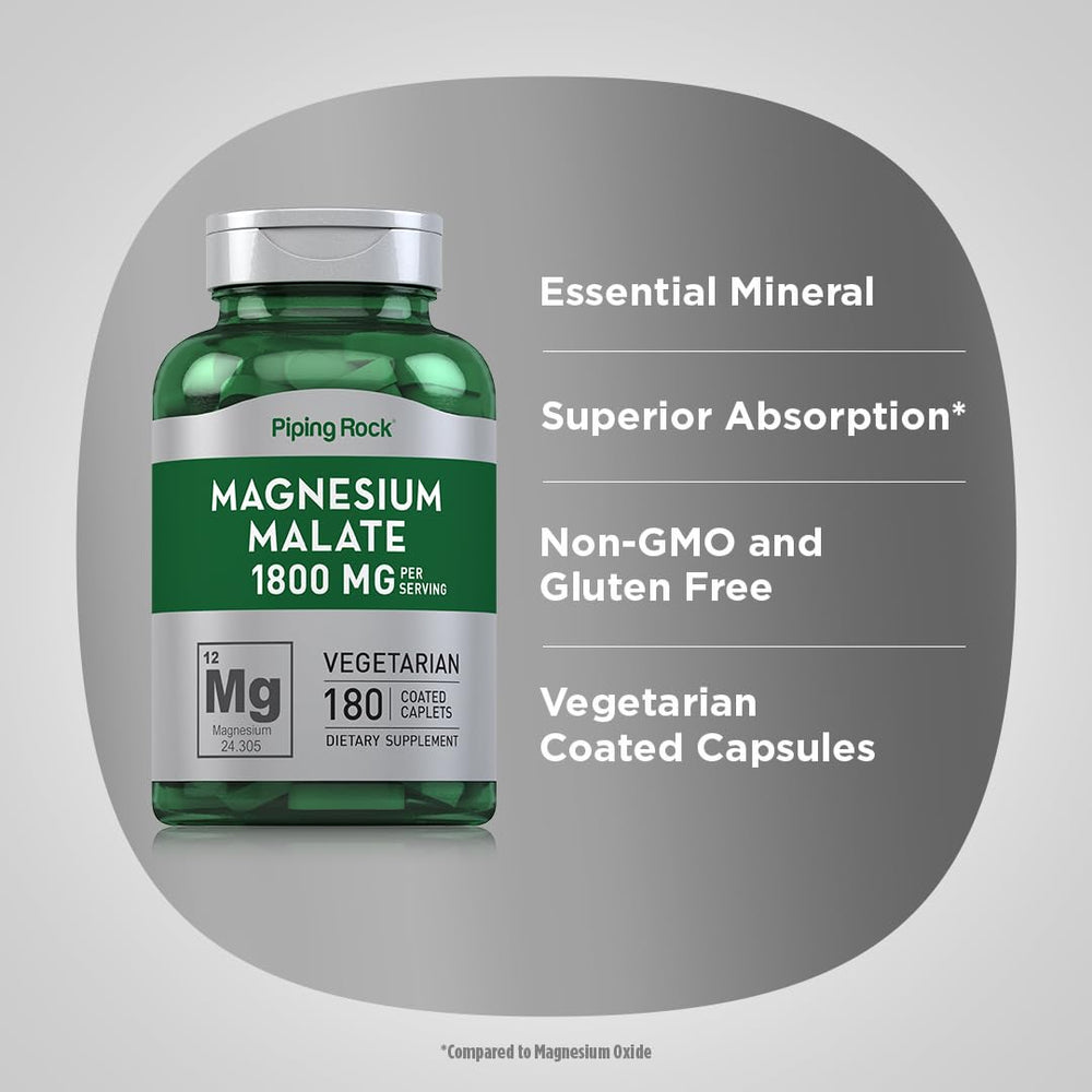 Piping Rock Magnesium Malate non-GMO gluten-free label communicates quality
