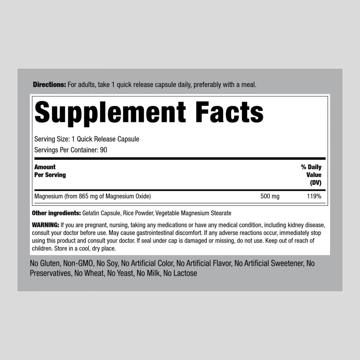 Piping Rock Magnesium Oxide capsules capsule closeup highlights quick-release texture for fast absorption.