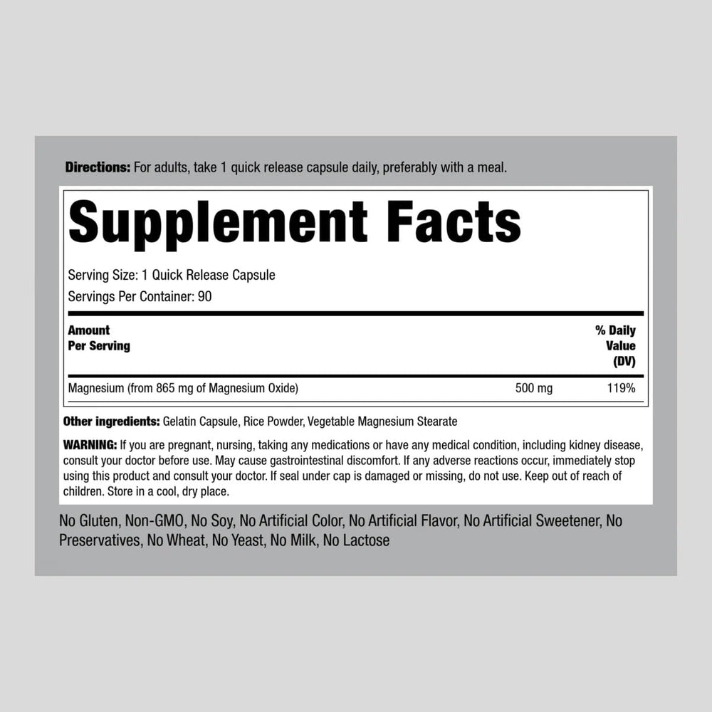 Piping Rock Magnesium Oxide capsules capsule closeup highlights quick-release texture for fast absorption.