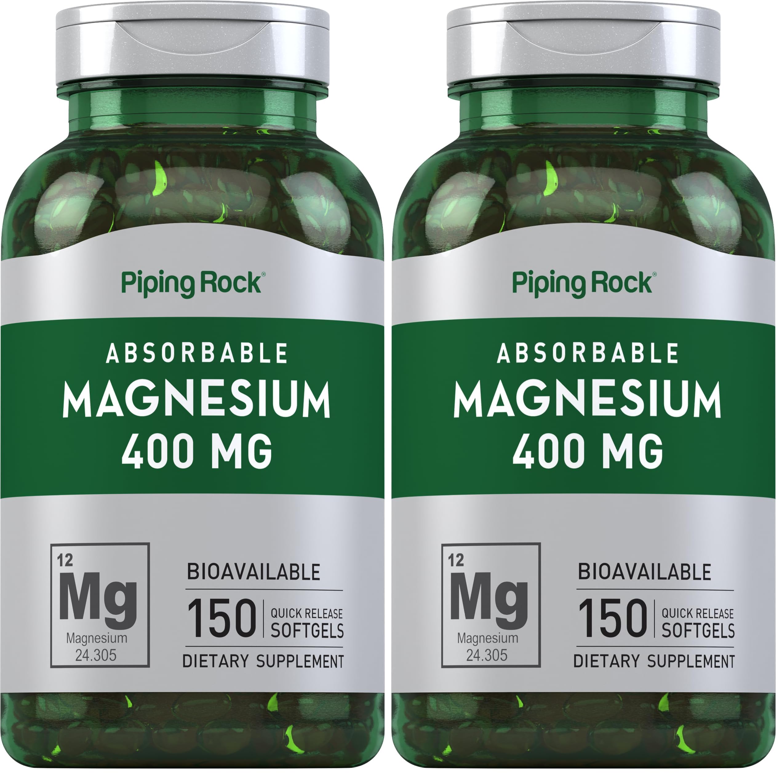 Piping Rock Magnesium Softgels bottle front — supports daily mineral intake with 400 mg per softgel