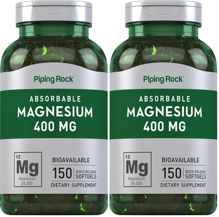 Piping Rock Magnesium Softgels bottle front — supports daily mineral intake with 400 mg per softgel