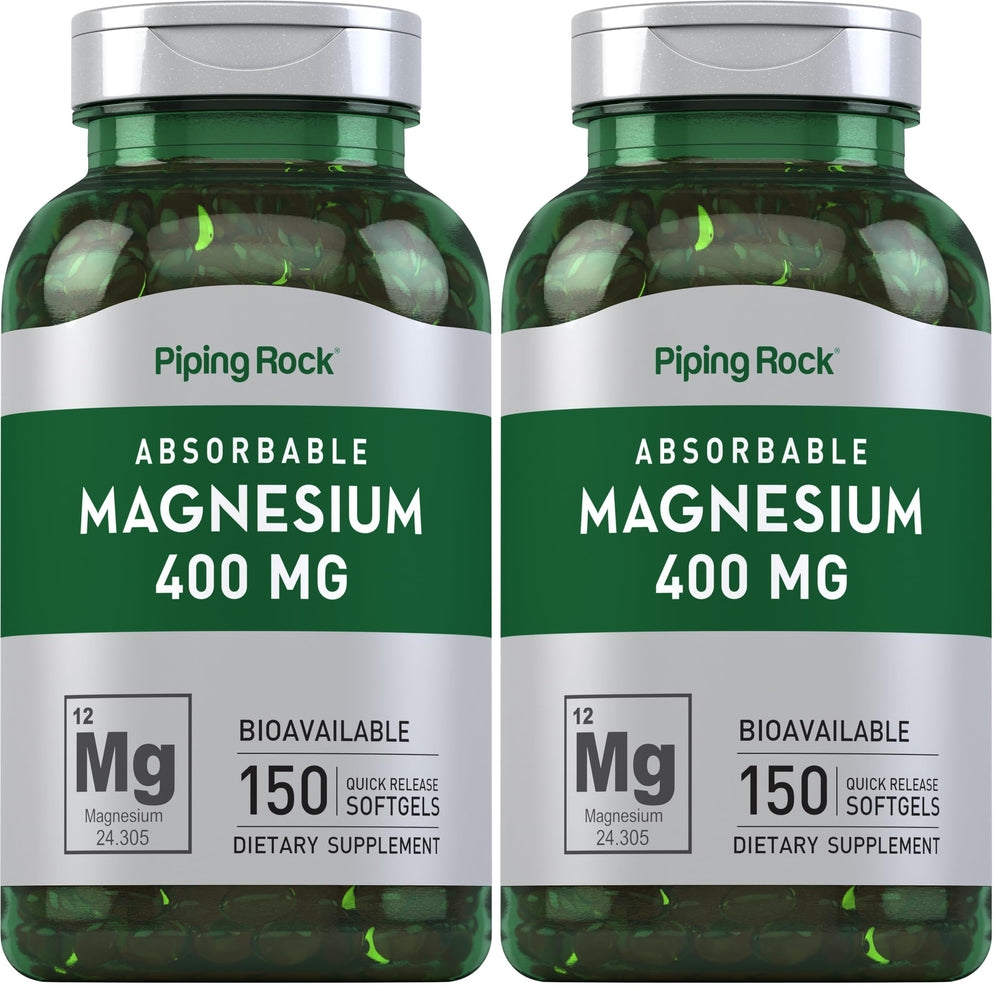 Piping Rock Magnesium Softgels bottle front — supports daily mineral intake with 400 mg per softgel