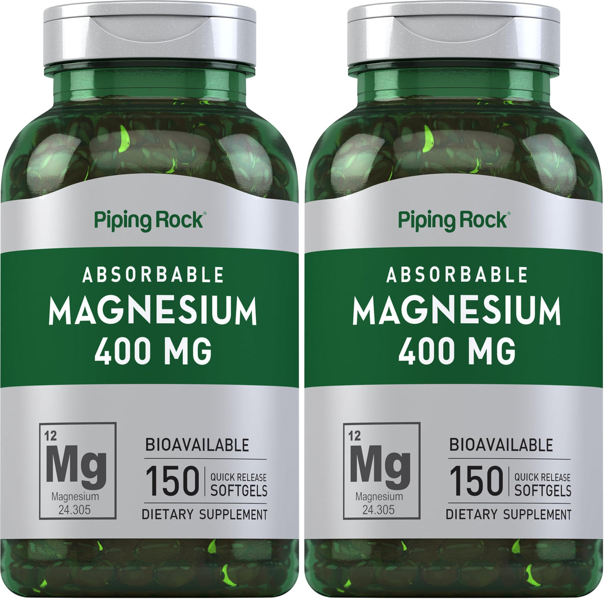 Piping Rock Magnesium Softgels bottle front — supports daily mineral intake with 400 mg per softgel
