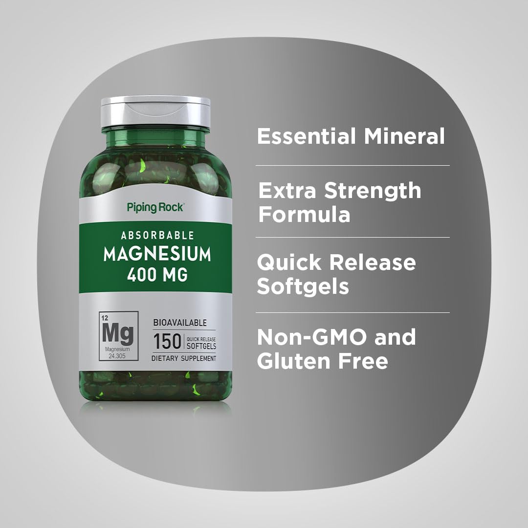 Piping Rock Magnesium Softgels packaging box — non-GMO and gluten-free formulation