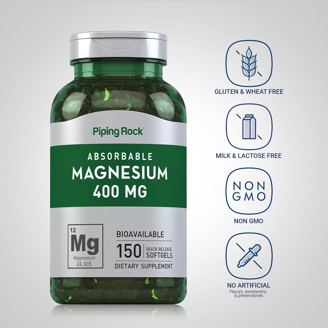Piping Rock Magnesium Softgels closeup — quick-release softgels for easy swallowing