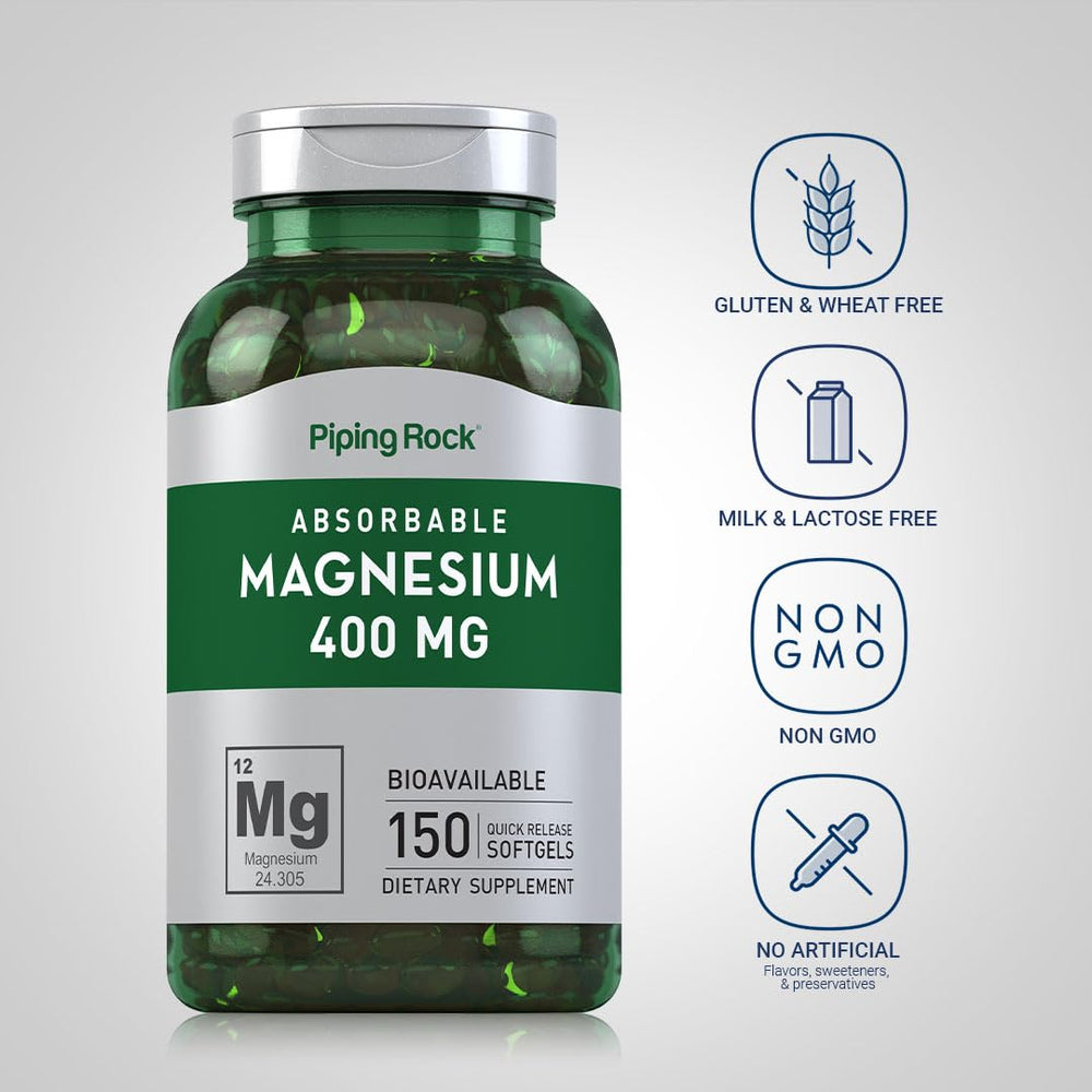 Piping Rock Magnesium Softgels closeup — quick-release softgels for easy swallowing