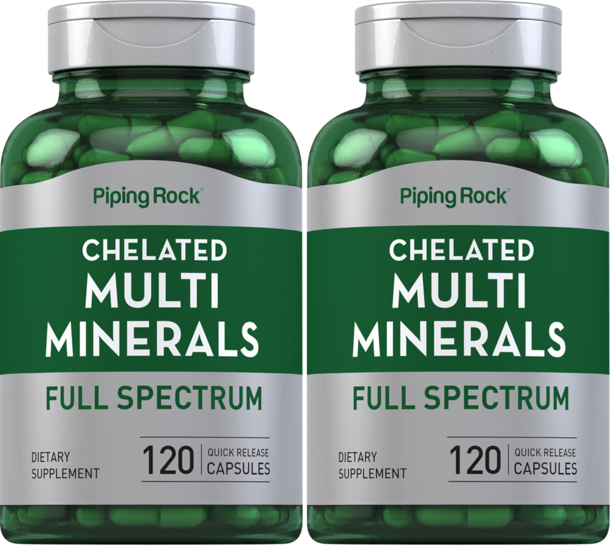 Piping Rock Mega Multi Mineral bottle front showing iron-free blend for daily mineral support.