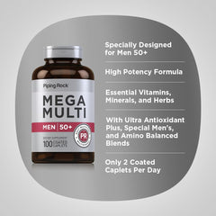 Piping Rock Men 50+ Multivitamin two-pack packaging emphasizes value and convenience