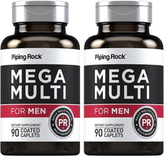 Piping Rock Men's Multivitamin bottle front with two-pack bundle for daily wellness