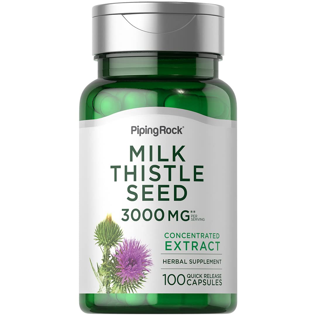 Piping Rock Milk Thistle 3000mg bottle front view highlights potency for daily use