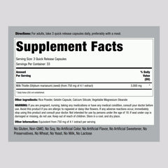 Piping Rock Milk Thistle 3000mg bottle side view shows packaging for easy daily use