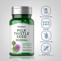 Piping Rock Milk Thistle 3000mg capsules arranged for a quick-release experience