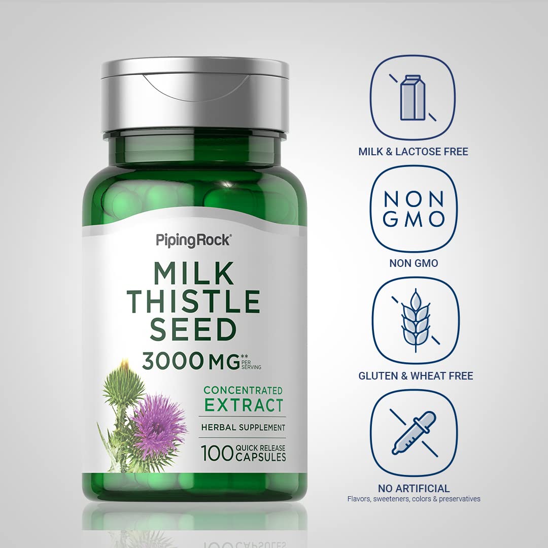 Piping Rock Milk Thistle capsules for quick-release daily intake.