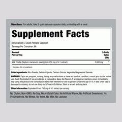 Piping Rock Milk Thistle bottle label close-up highlighting Non-GMO and Gluten Free features.