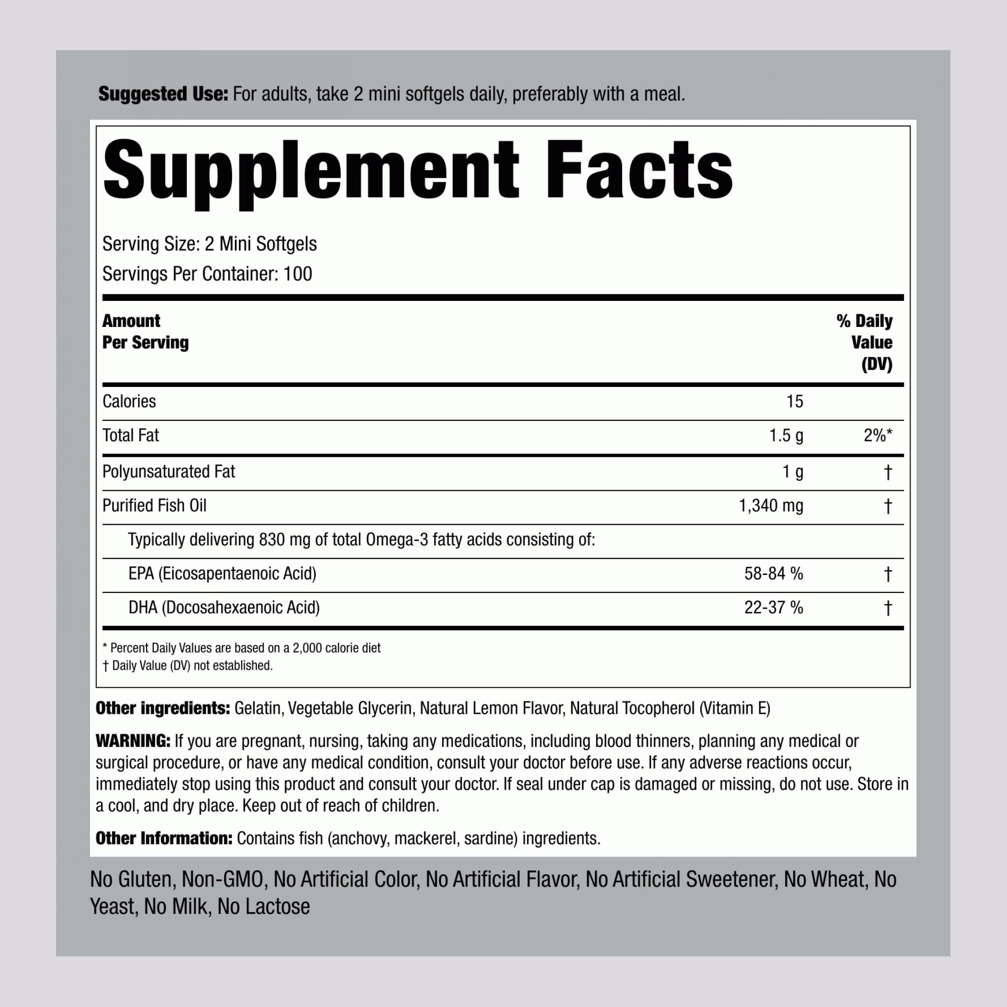 Close-up of Piping Rock mini softgels showing easy-to-swallow size