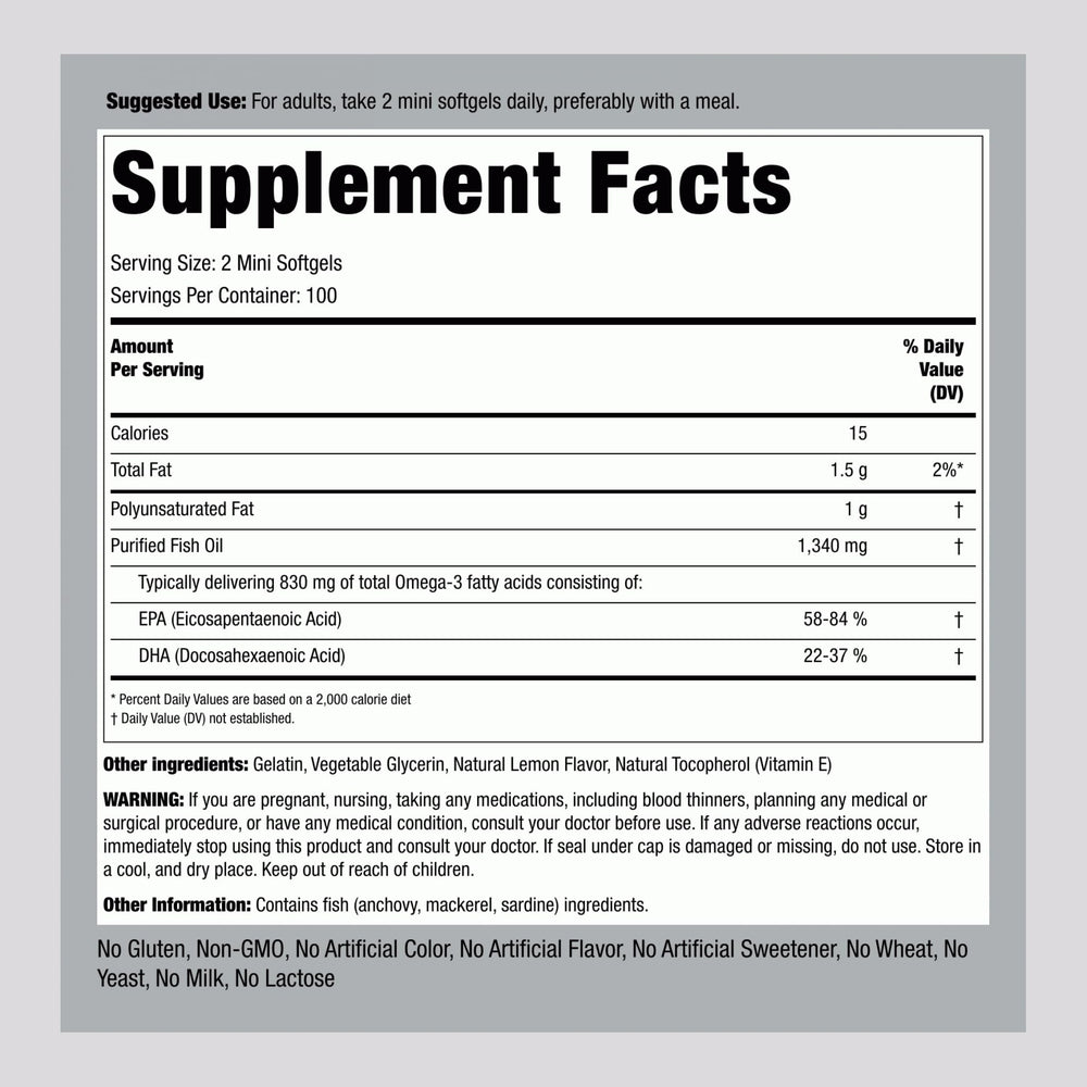 Close-up of Piping Rock mini softgels showing easy-to-swallow size