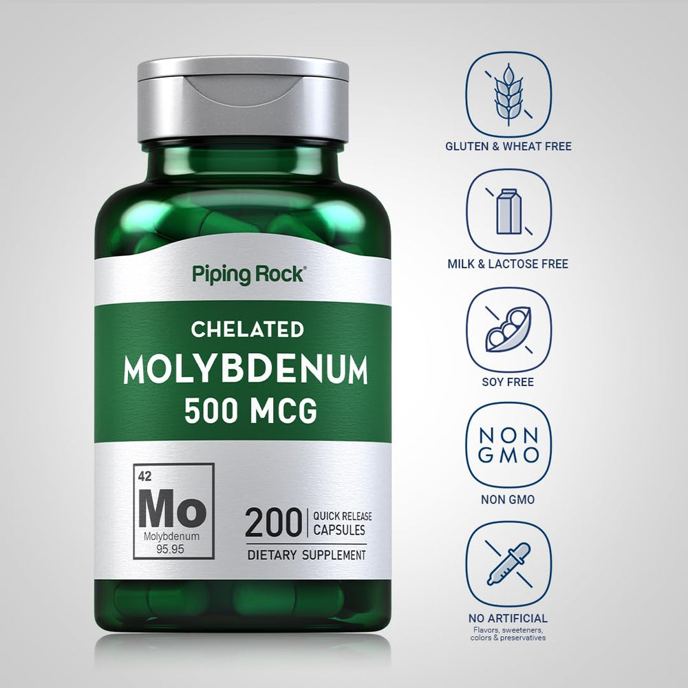 Bottle label on Piping Rock molybdenum supplement