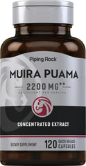 Piping Rock Muira Puama root bottle front promotes daily vitality.