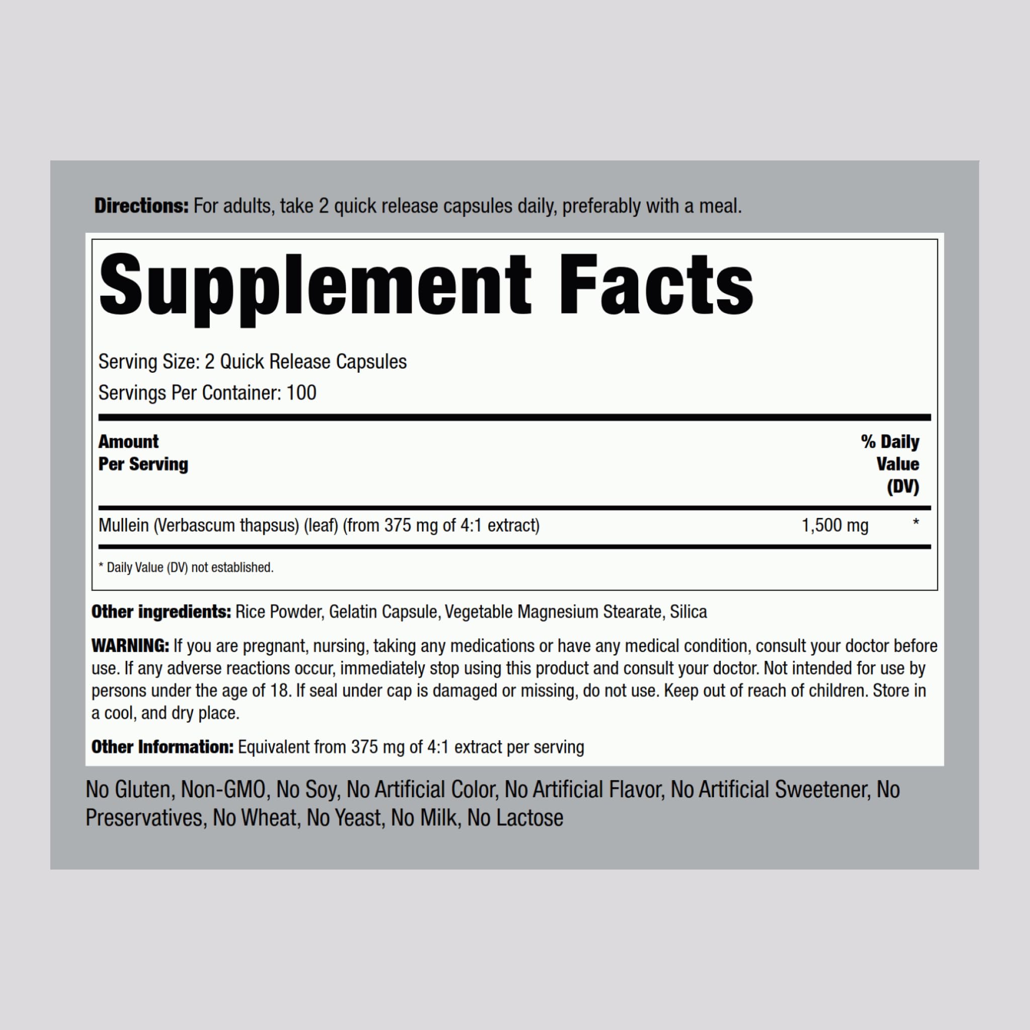 Piping Rock Mullein Leaf Extract capsules designed for easy, consistent dosing.