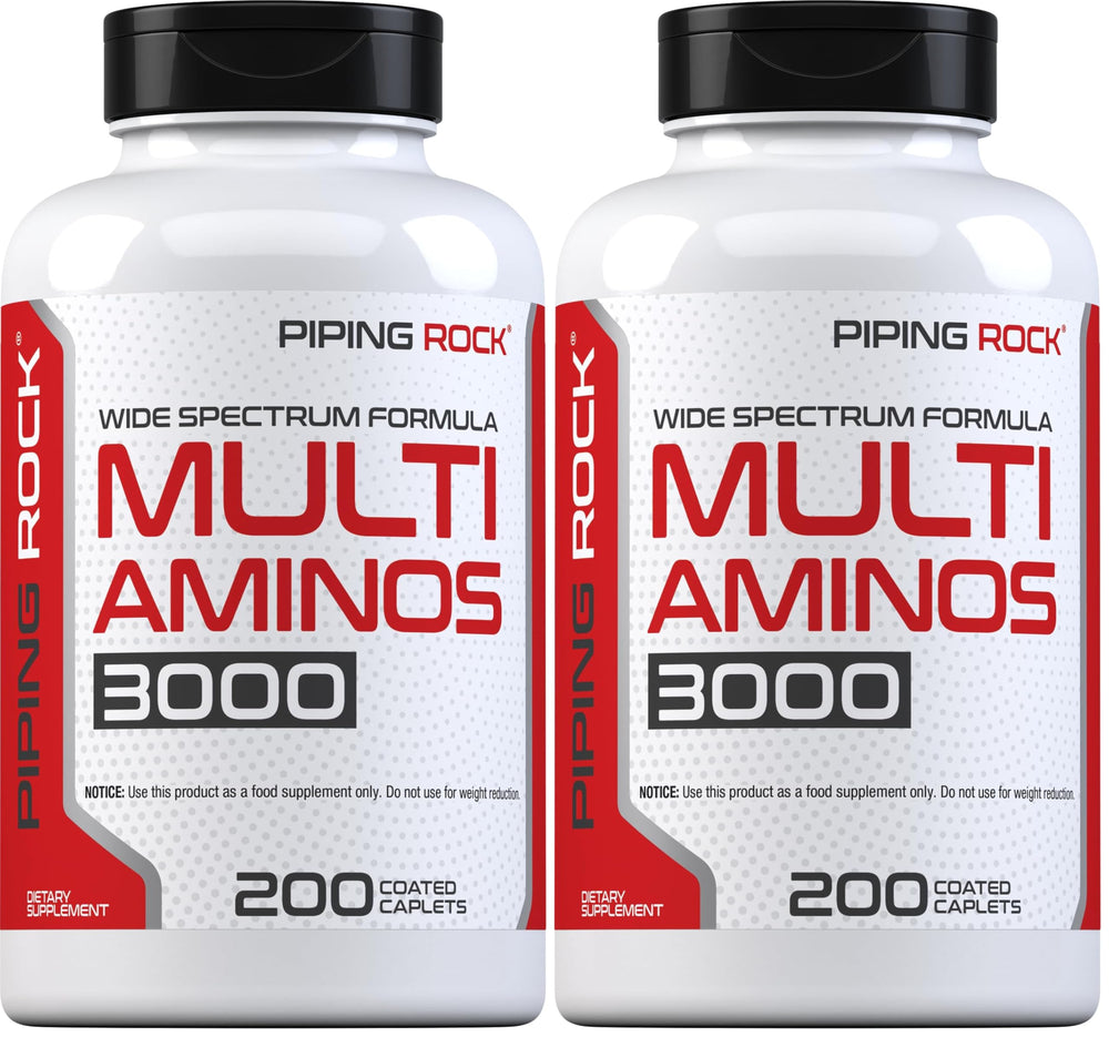 Piping Rock Multi Amino Acid Supplement bottle front with coated caplets for easy daily use.