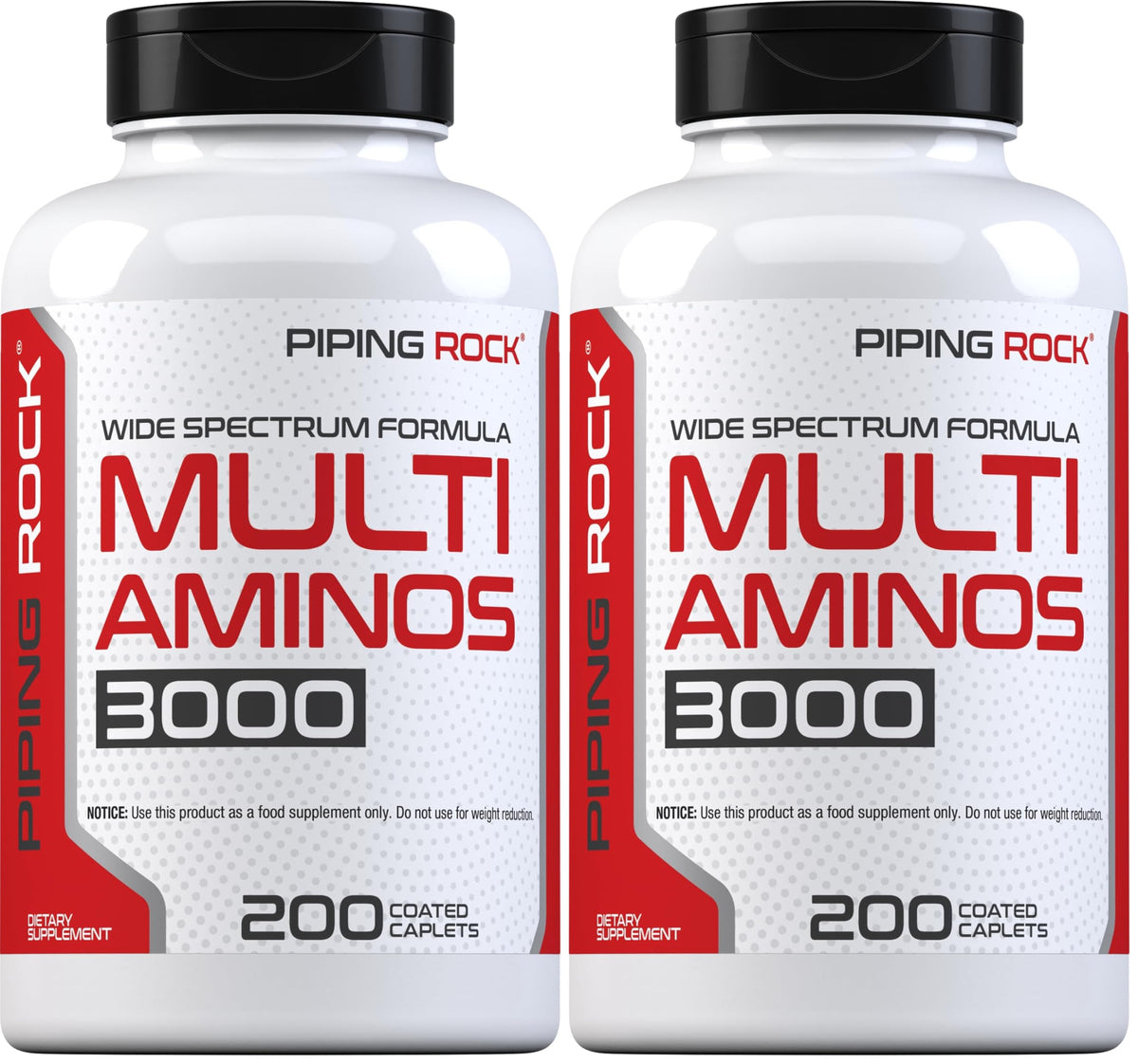 Piping Rock Multi Amino Acid Supplement bottle front with coated caplets for easy daily use.