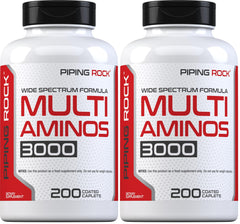 Piping Rock Multi Amino Acid Supplement bottle front with coated caplets for easy daily use.
