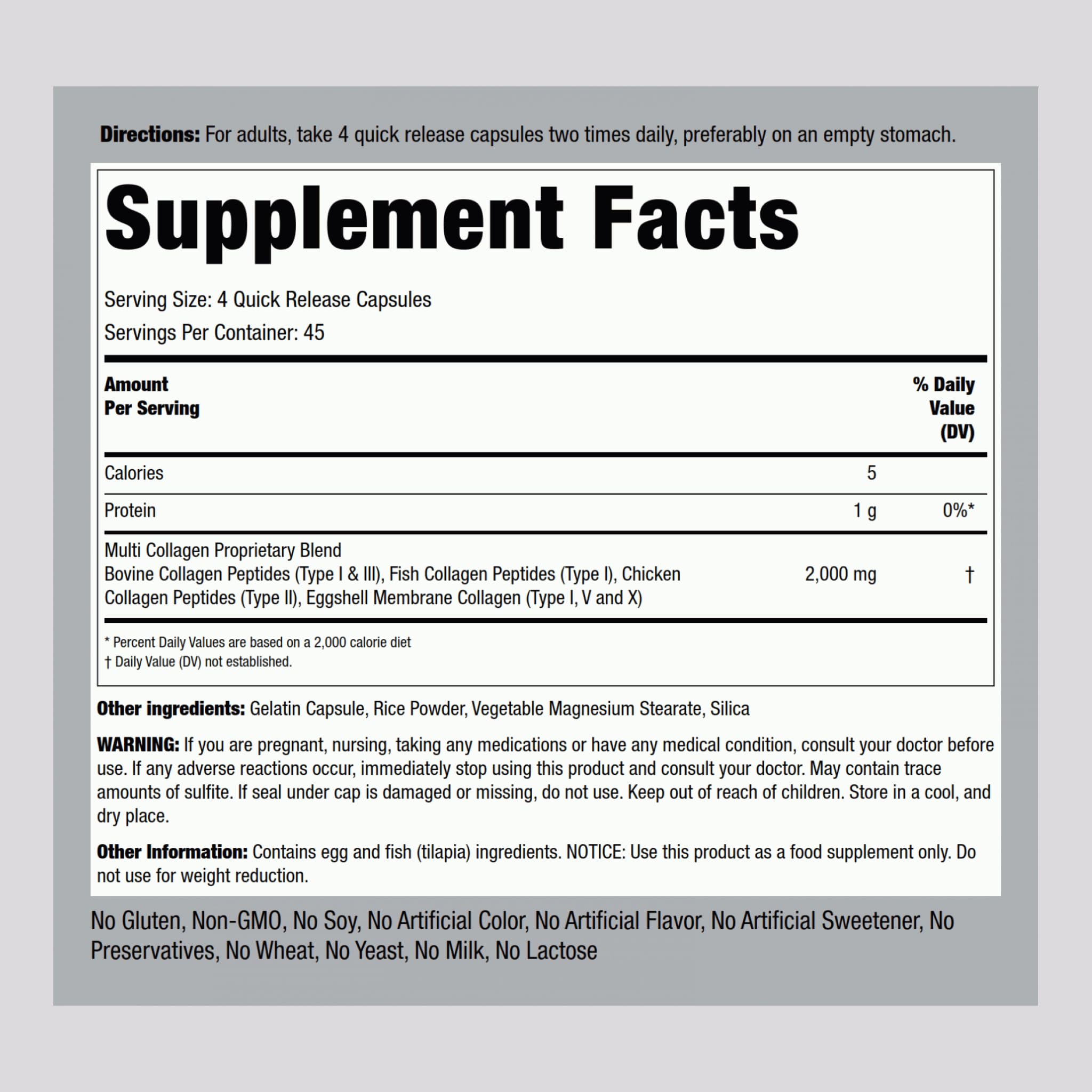 Piping Rock Multi Collagen capsules closeup highlighting quick-release capsules.