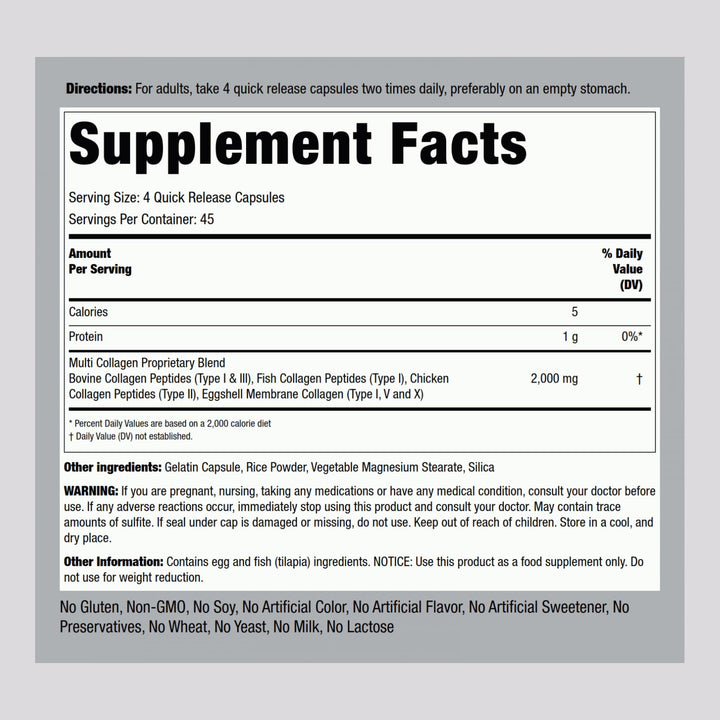 Piping Rock Multi Collagen capsules closeup highlighting quick-release capsules.