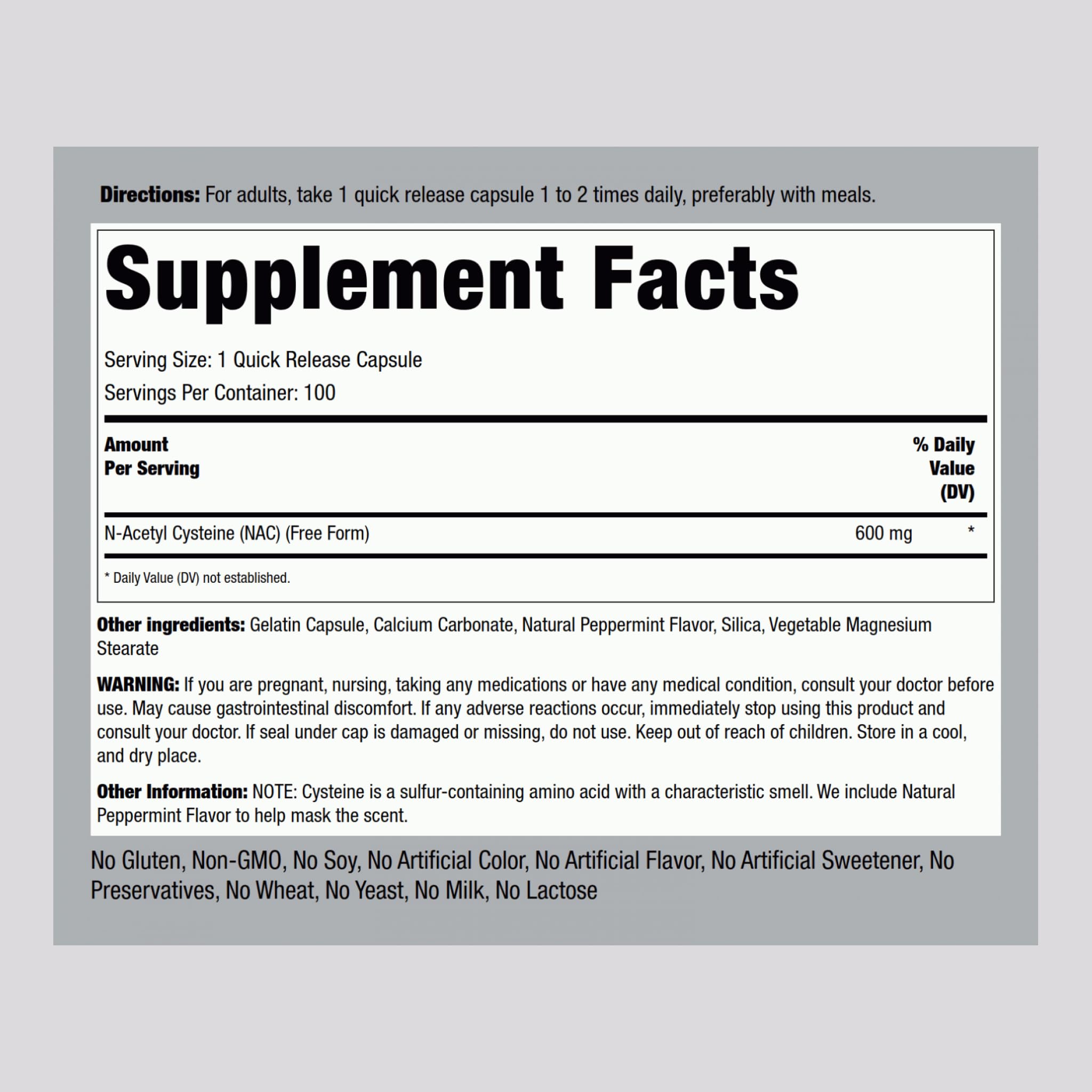 Close-up of NAC capsules highlighting free-form amino acids.