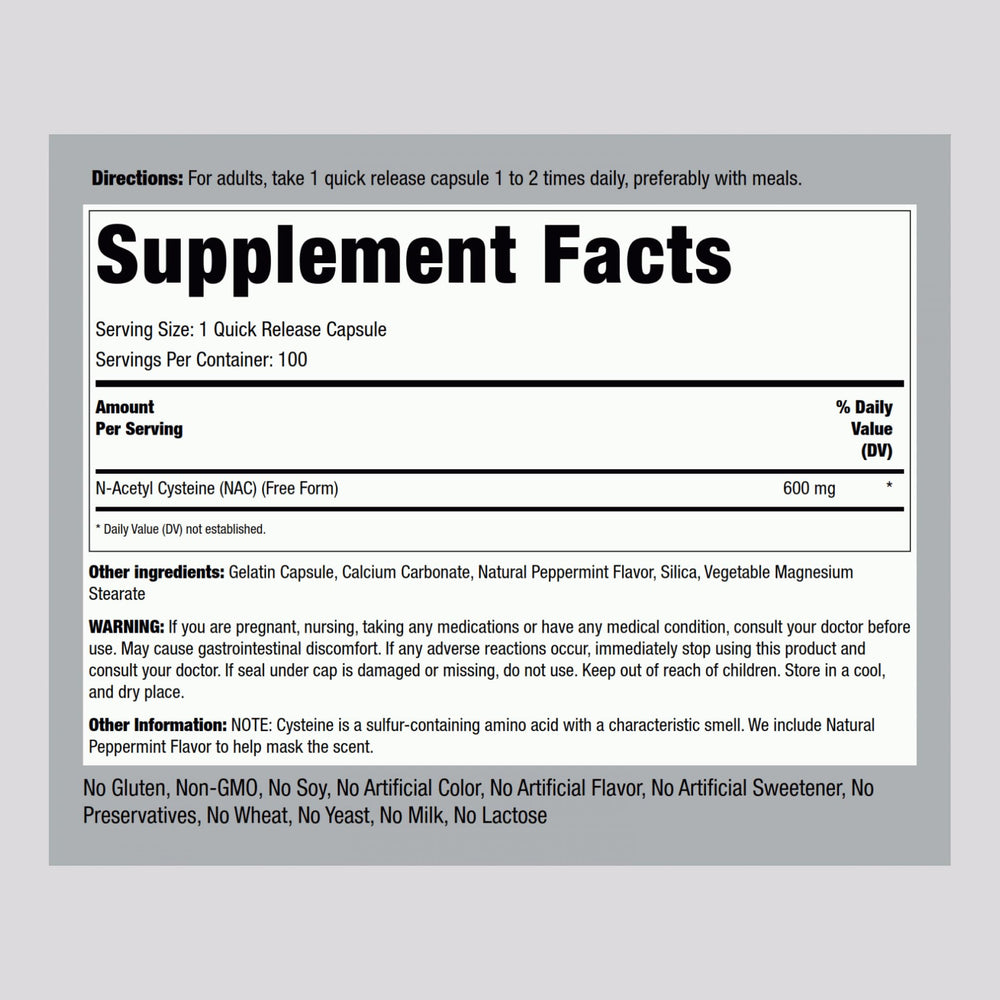 Close-up of NAC capsules highlighting free-form amino acids.