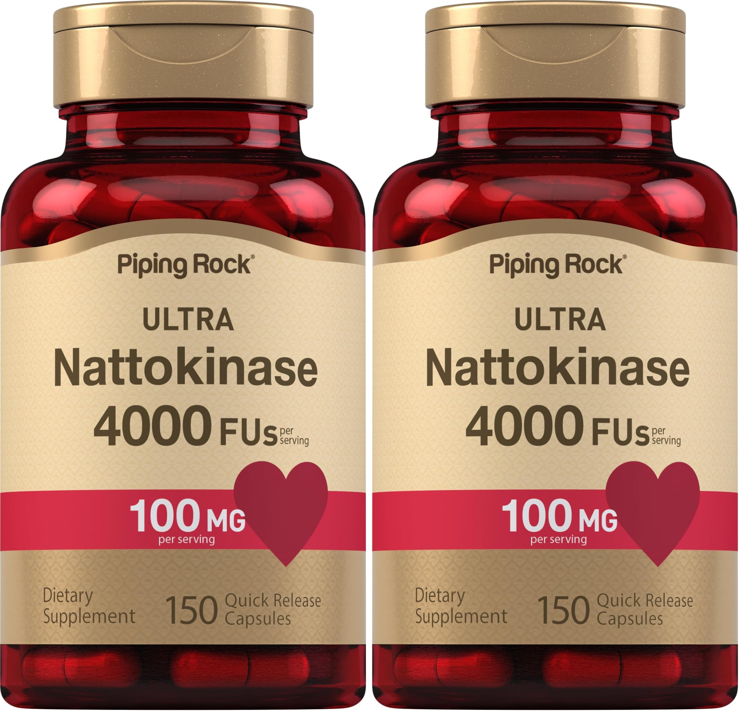 Piping Rock nattokinase 4000 FU bottle view for easy daily use