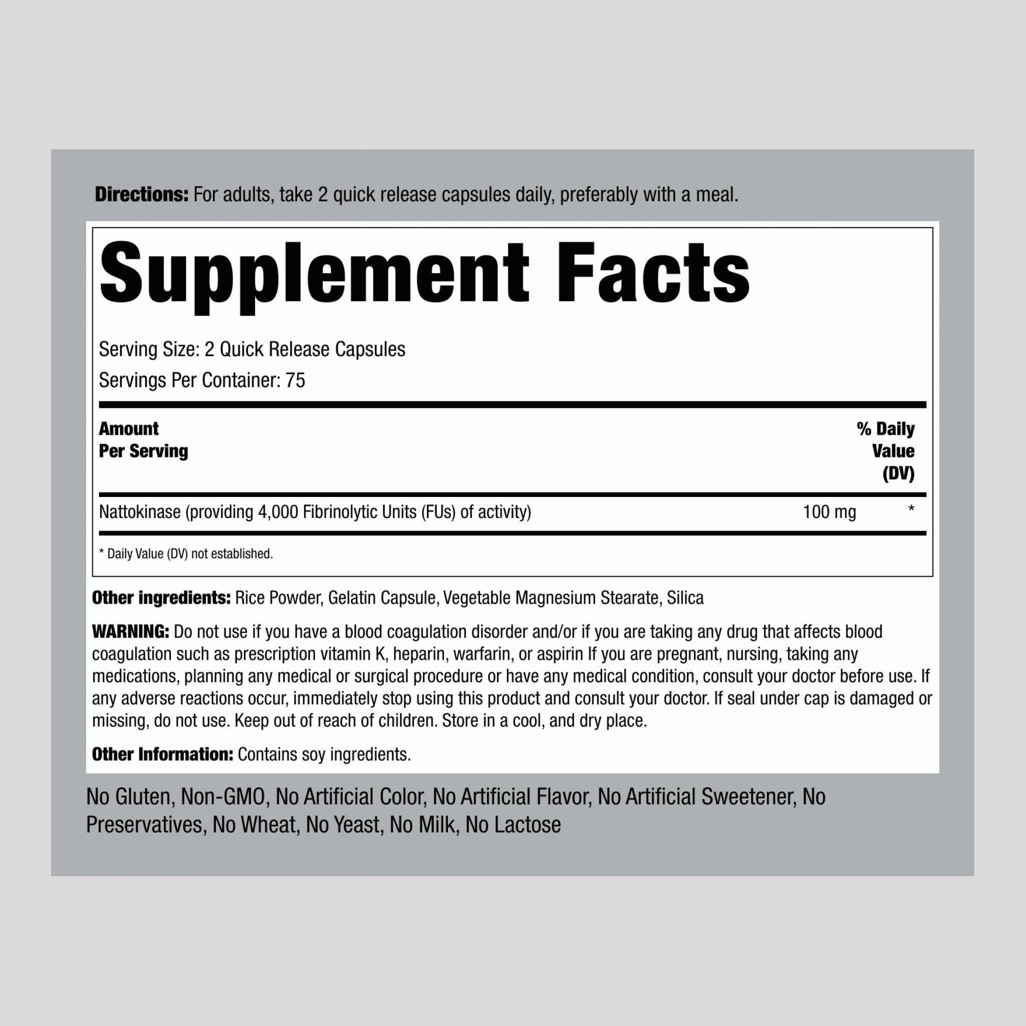 Piping Rock nattokinase 4000 FU capsules close-up showing quick-release capsules