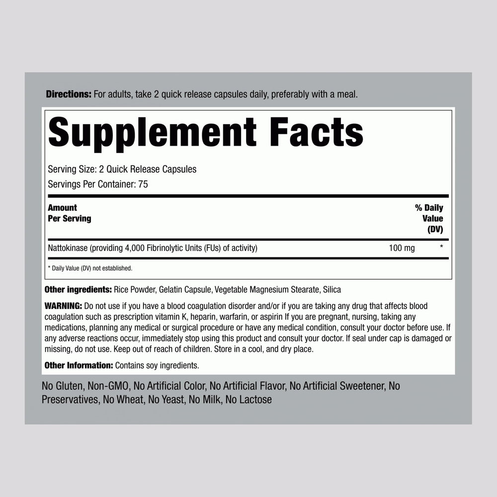 Piping Rock nattokinase 4000 FU capsules close-up showing quick-release capsules