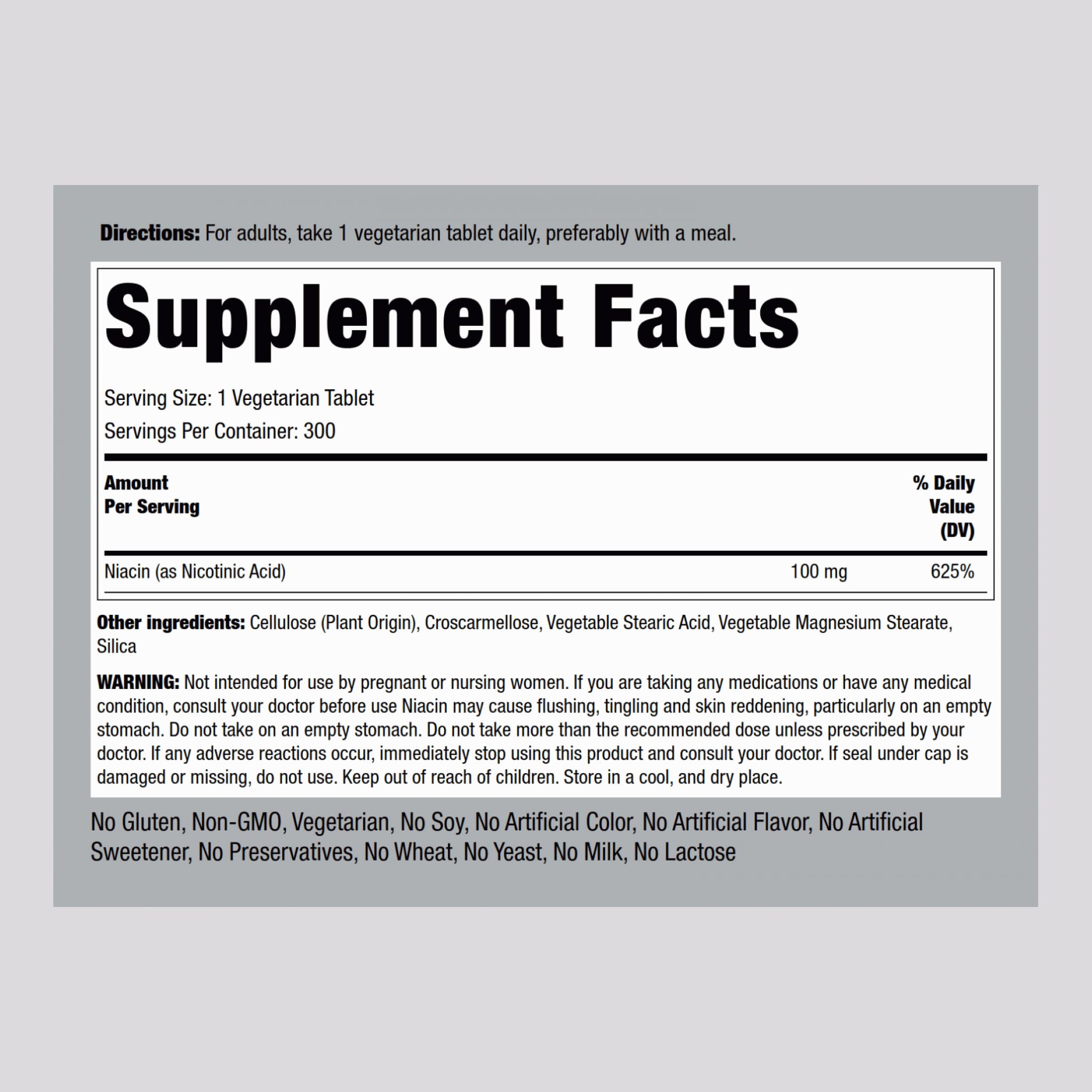 Piping Rock Niacin 100mg tablets close-up highlighting compact pills