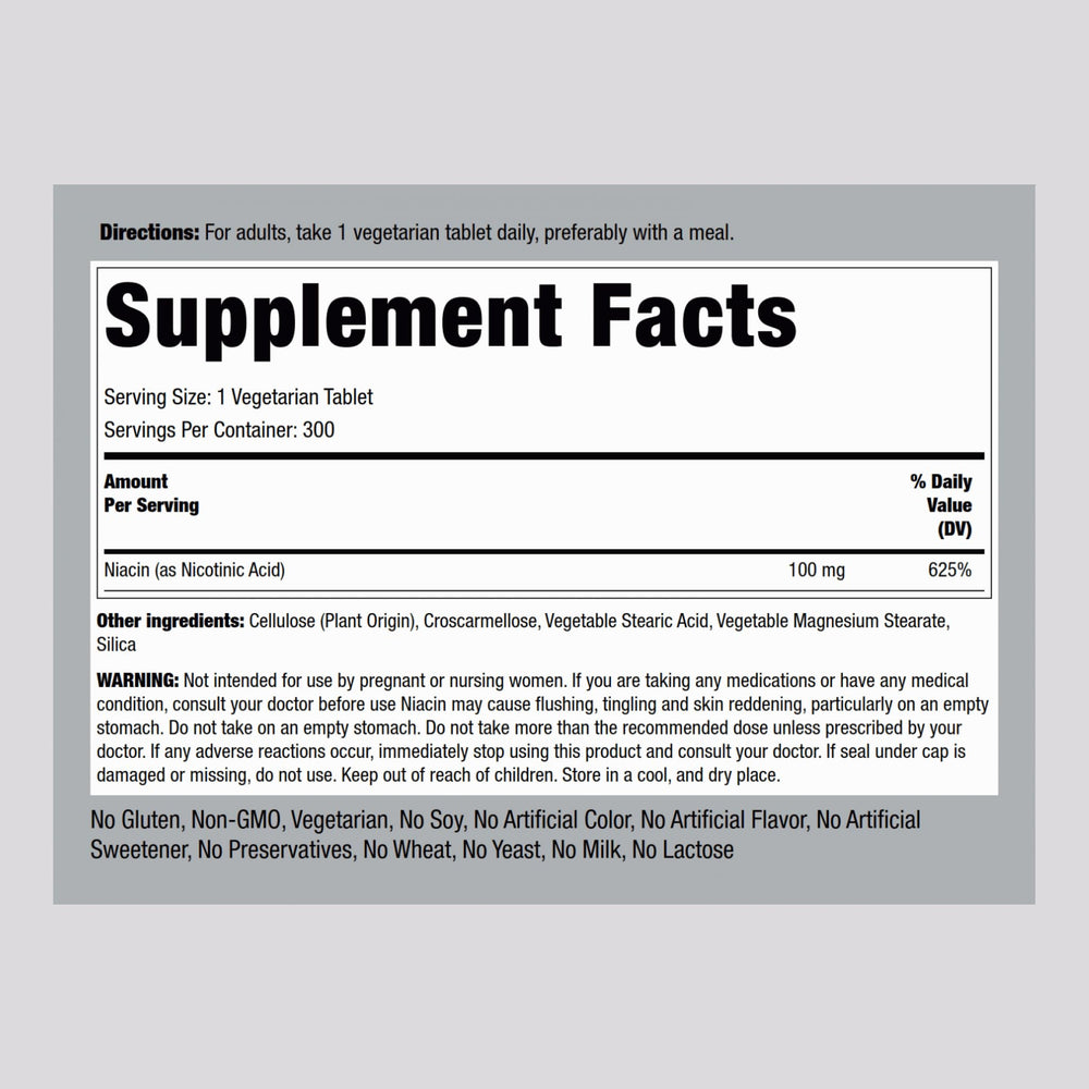 Piping Rock Niacin 100mg tablets close-up highlighting compact pills