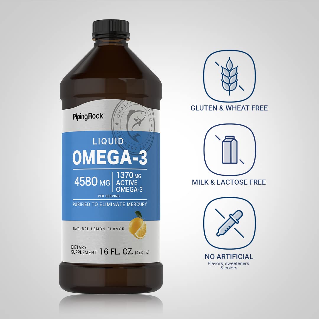 Piping Rock Omega-3 liquid pour spout promotes easy dispensing