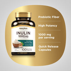 Bottle with label displaying non-GMO and gluten-free features for Piping Rock Inulin.