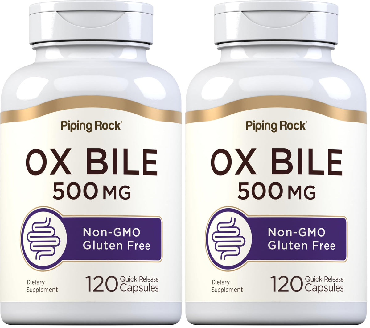 Piping Rock Ox Bile 500mg bottle with quick-release capsules for daily digestion support